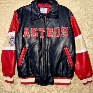MLB Vtg Astros Black and Red Leather Bomber Jacket